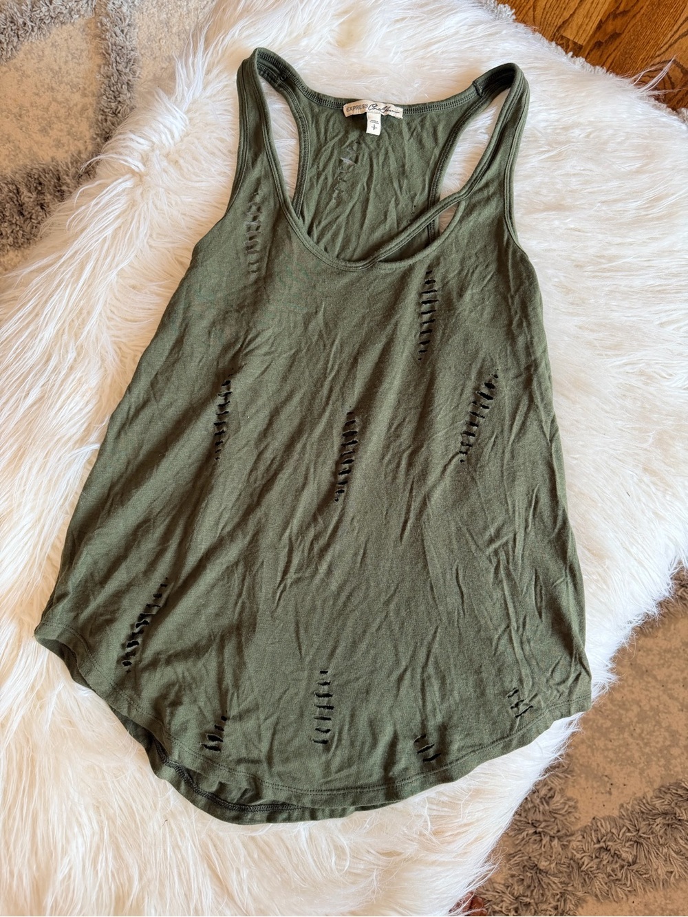 Express Olive Green Distressed Racerback Tank